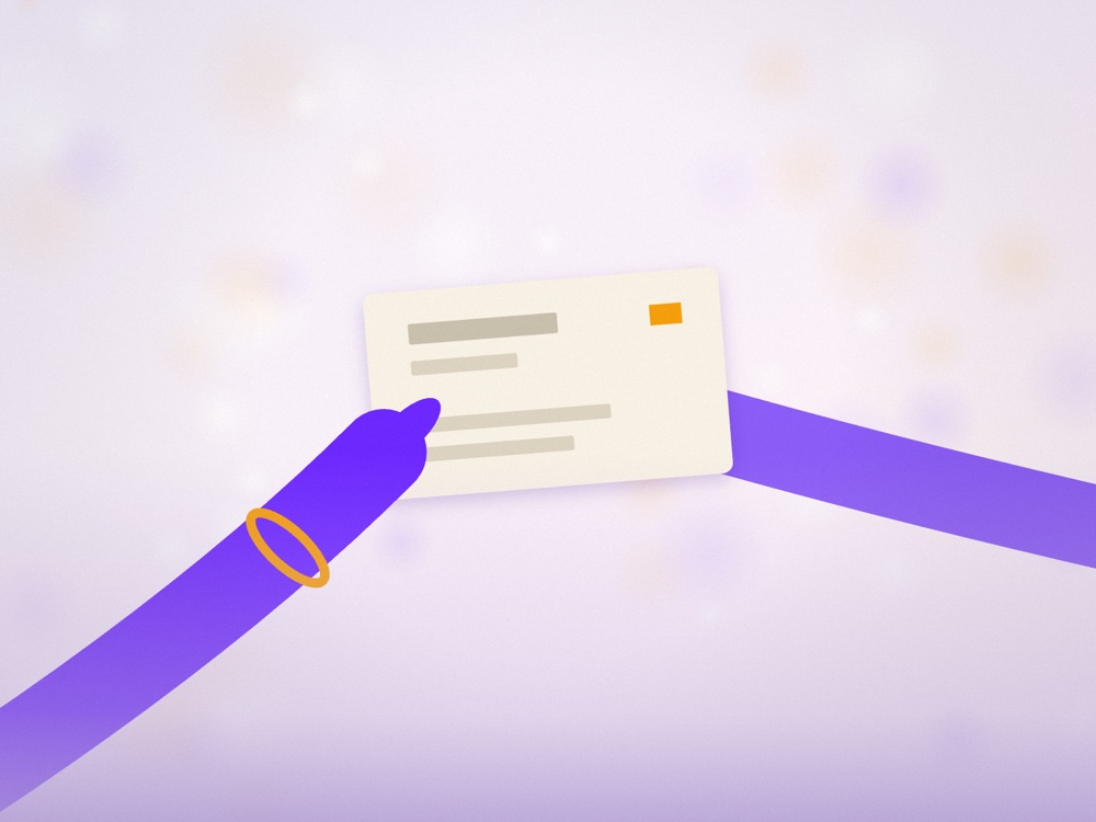 One hand passing a business card to another